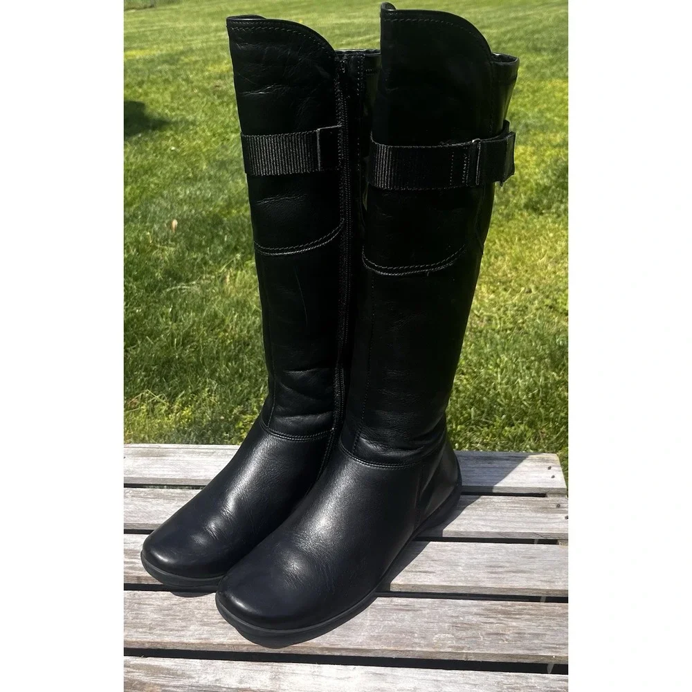 Paul Green Knee High Riding Boots Black Leather‎ Women's Shoe Size 6.5 UK 4